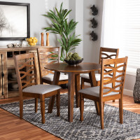 Baxton Studio Darina-Grey/Walnut-5PC Dining Set Darina Modern and Contemporary Grey Fabric Upholstered and Walnut Brown Finished Wood 5-Piece Dining Set